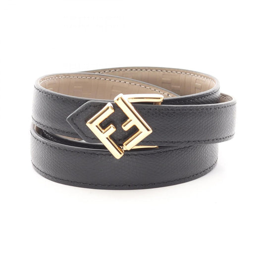 Fendi Belt FF Diamond Gold Reversible Beige Black Leather