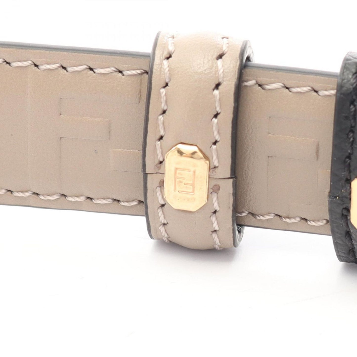 Fendi Belt FF Diamond Gold Reversible Beige Black Leather — view 4