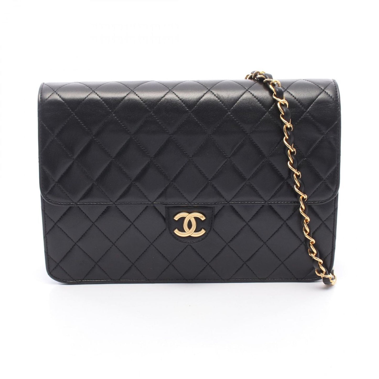 Chanel Shoulder Bag Quilted Black Lambskin Push Lock Chain