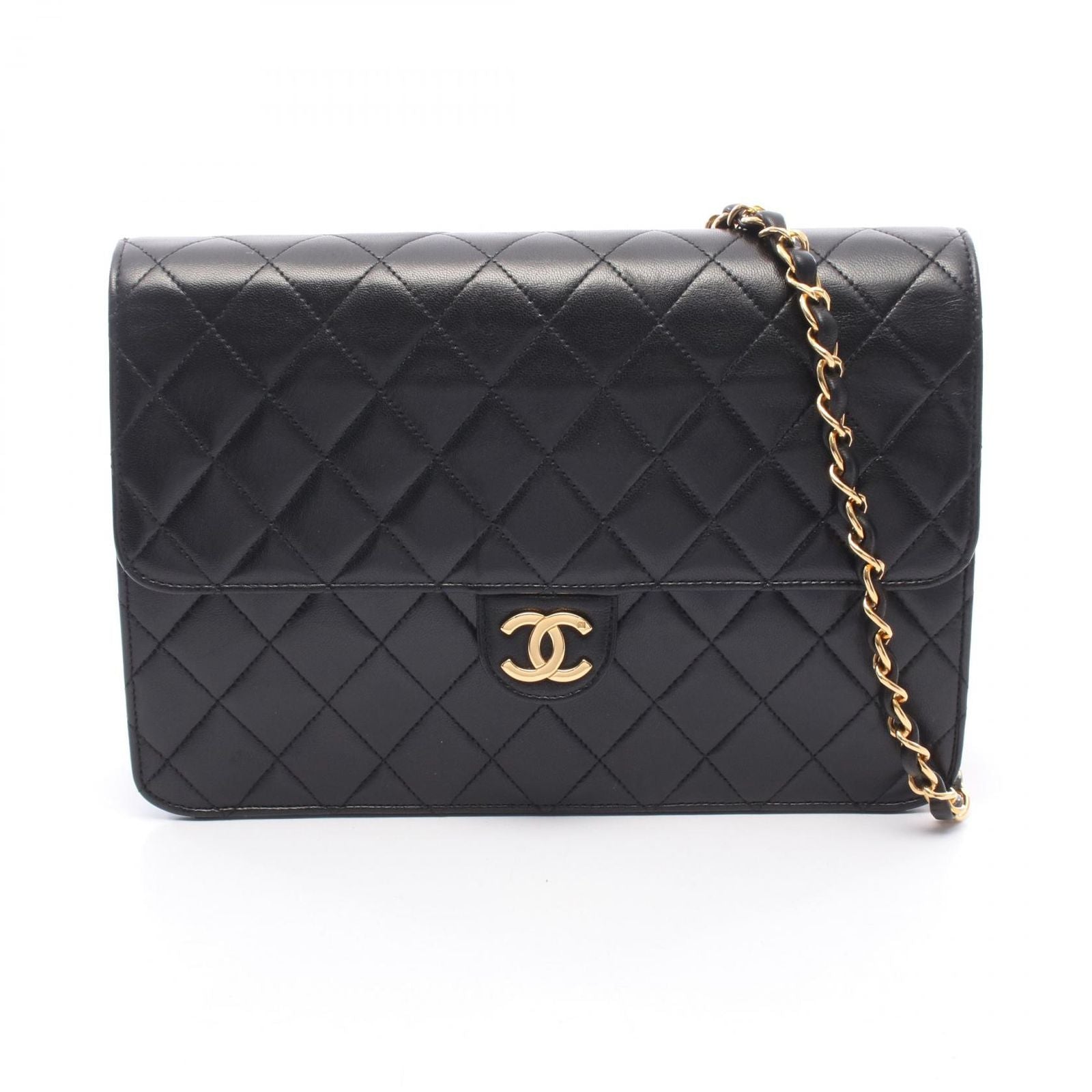 Chanel Shoulder Bag Quilted Black Lambskin Push Lock Chain