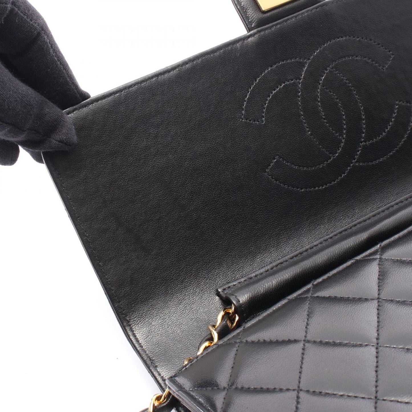 Chanel Shoulder Bag Quilted Black Lambskin Push Lock Chain — view 6