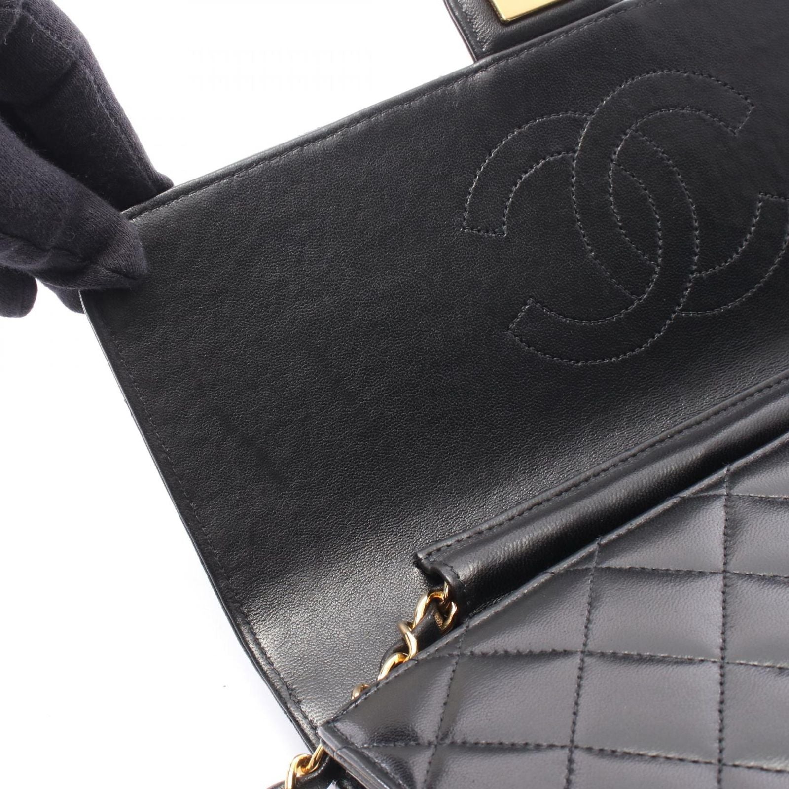 Chanel Shoulder Bag Quilted Black Lambskin Push Lock Chain — view 6
