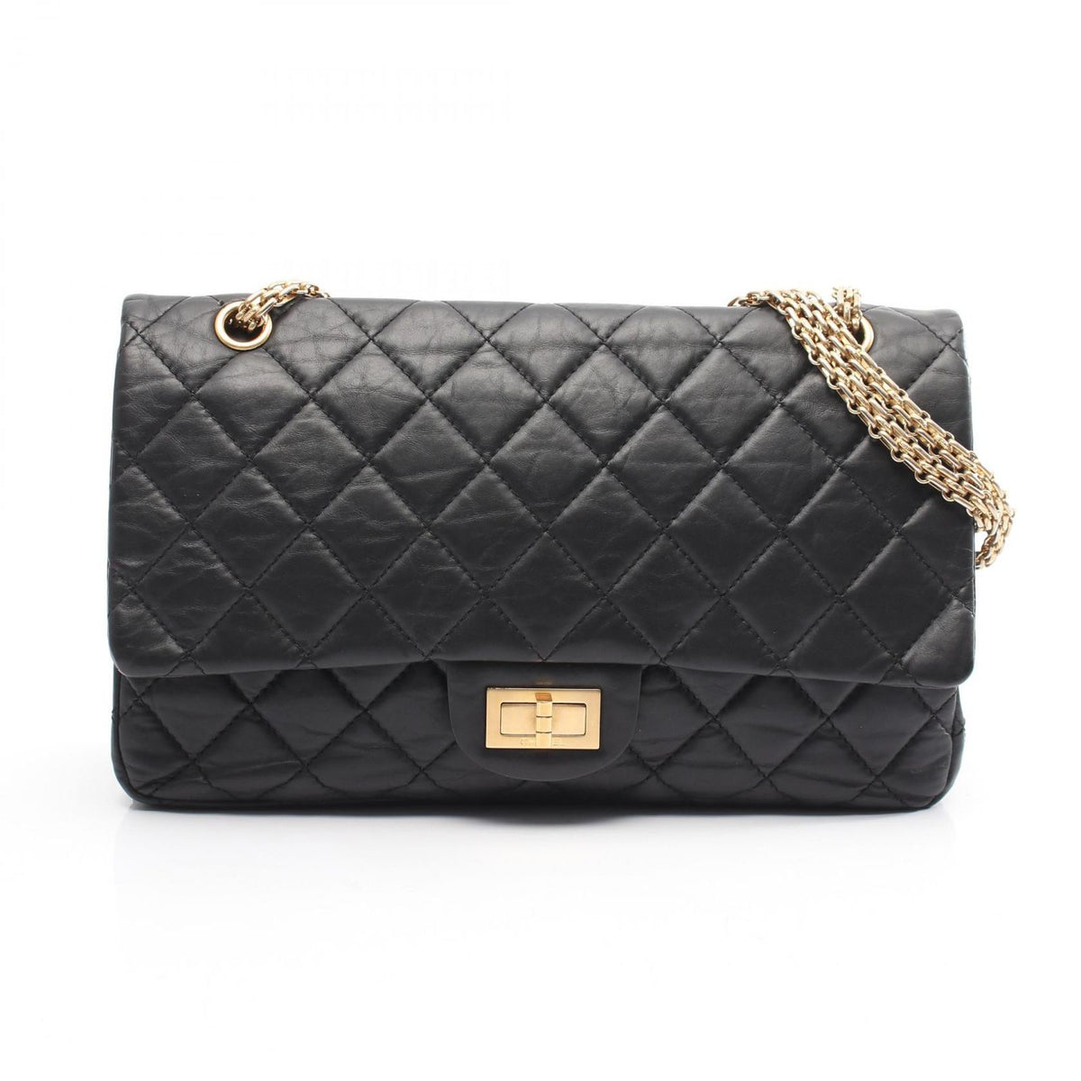 Chanel Shoulder Bag 2.55 Quilted Maxi Double Flap Black Calfskin Deca Chain
