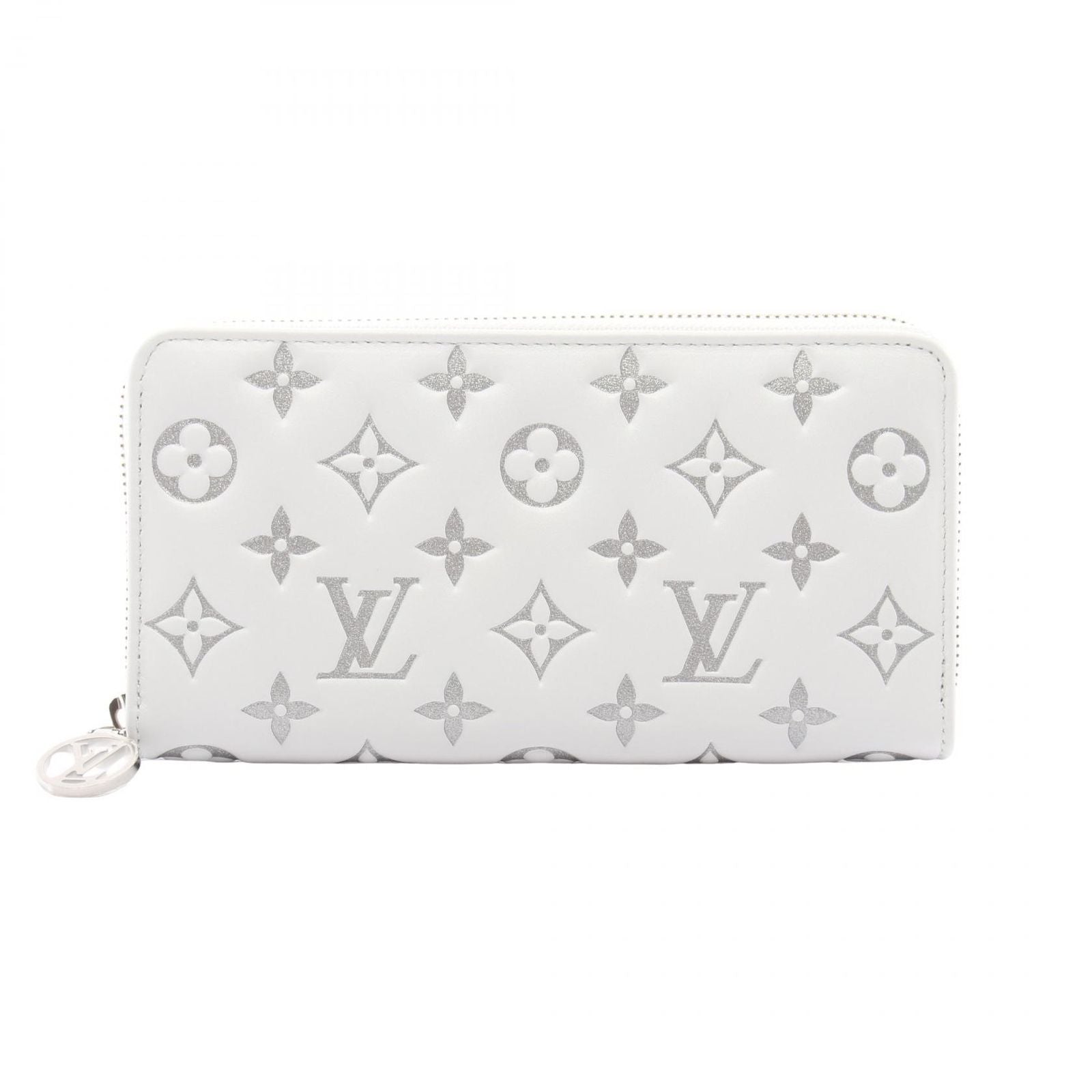 Louis Vuitton Round Wallet Zippy Monogram Coussan White Leather