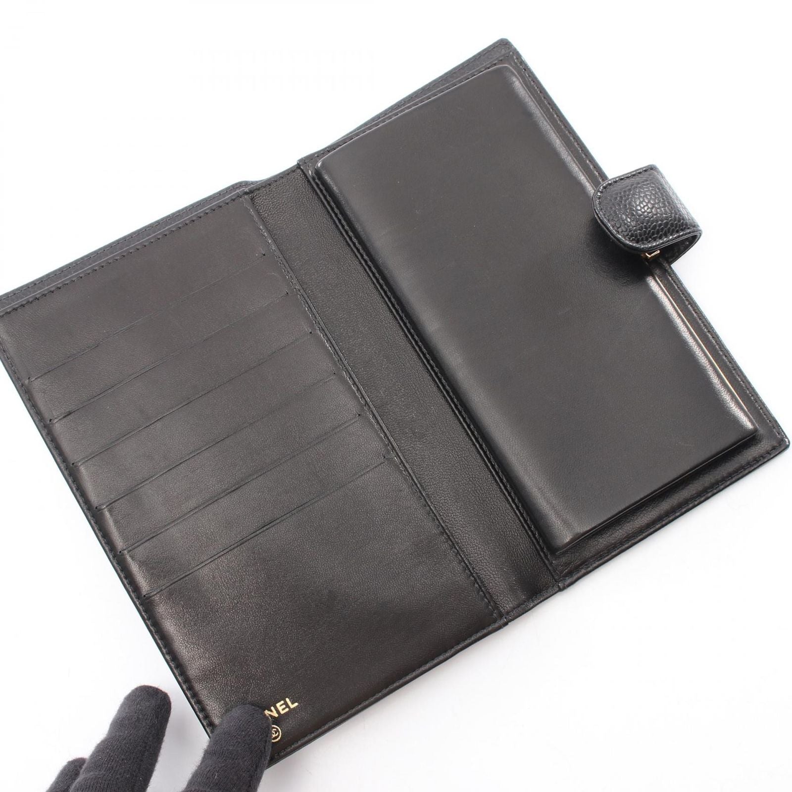 Chanel Bifold Wallet CC Logo Kiss Lock Black Caviar Leather — view 3