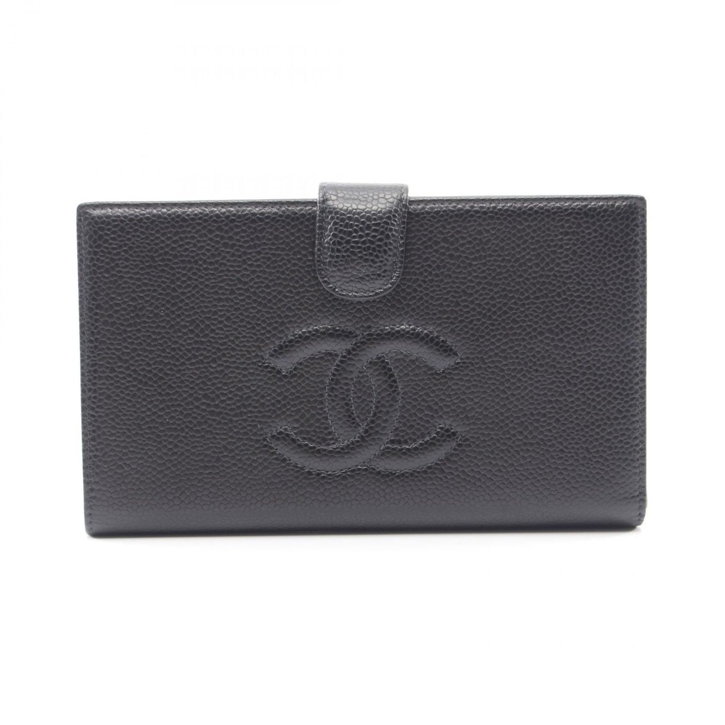 Chanel Bifold Wallet CC Logo Kiss Lock Black Caviar Leather