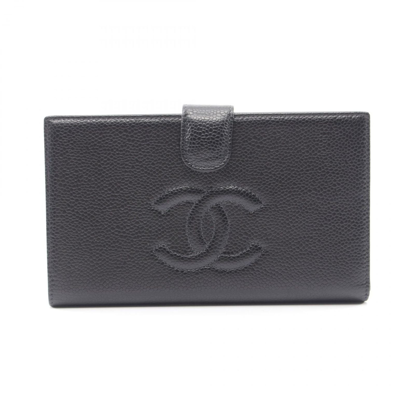 Chanel Bifold Wallet CC Logo Kiss Lock Black Caviar Leather