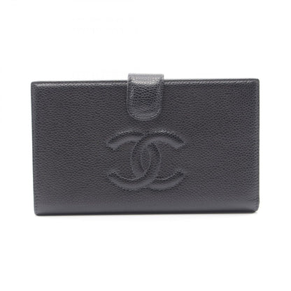 Chanel Bifold Wallet CC Logo Kiss Lock Black Caviar Leather