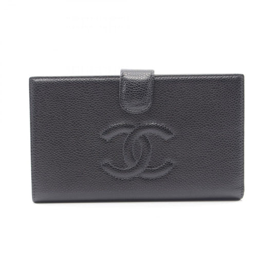 Chanel Bifold Wallet CC Logo Kiss Lock Black Caviar Leather