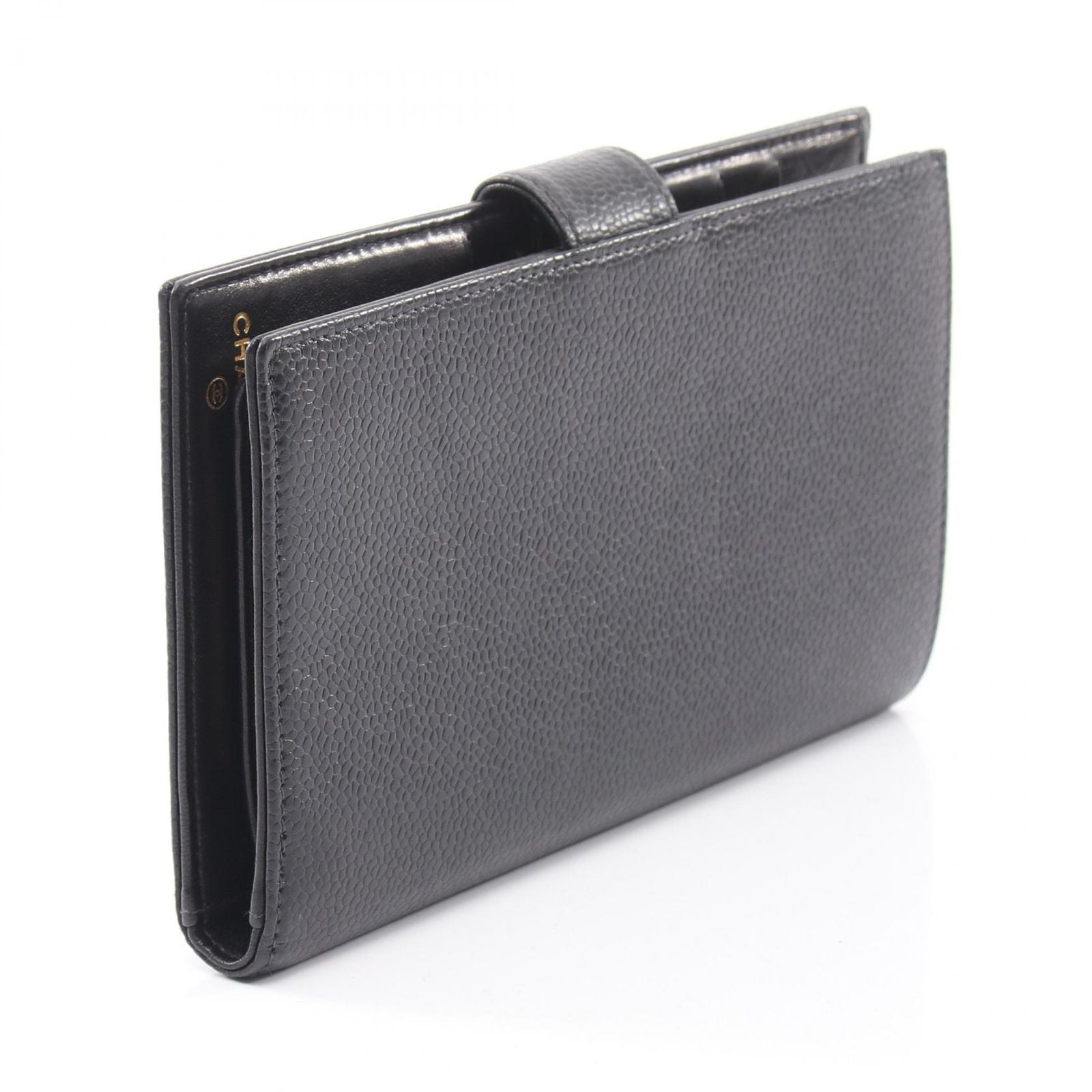 Chanel Bifold Wallet CC Logo Kiss Lock Black Caviar Leather — view 2