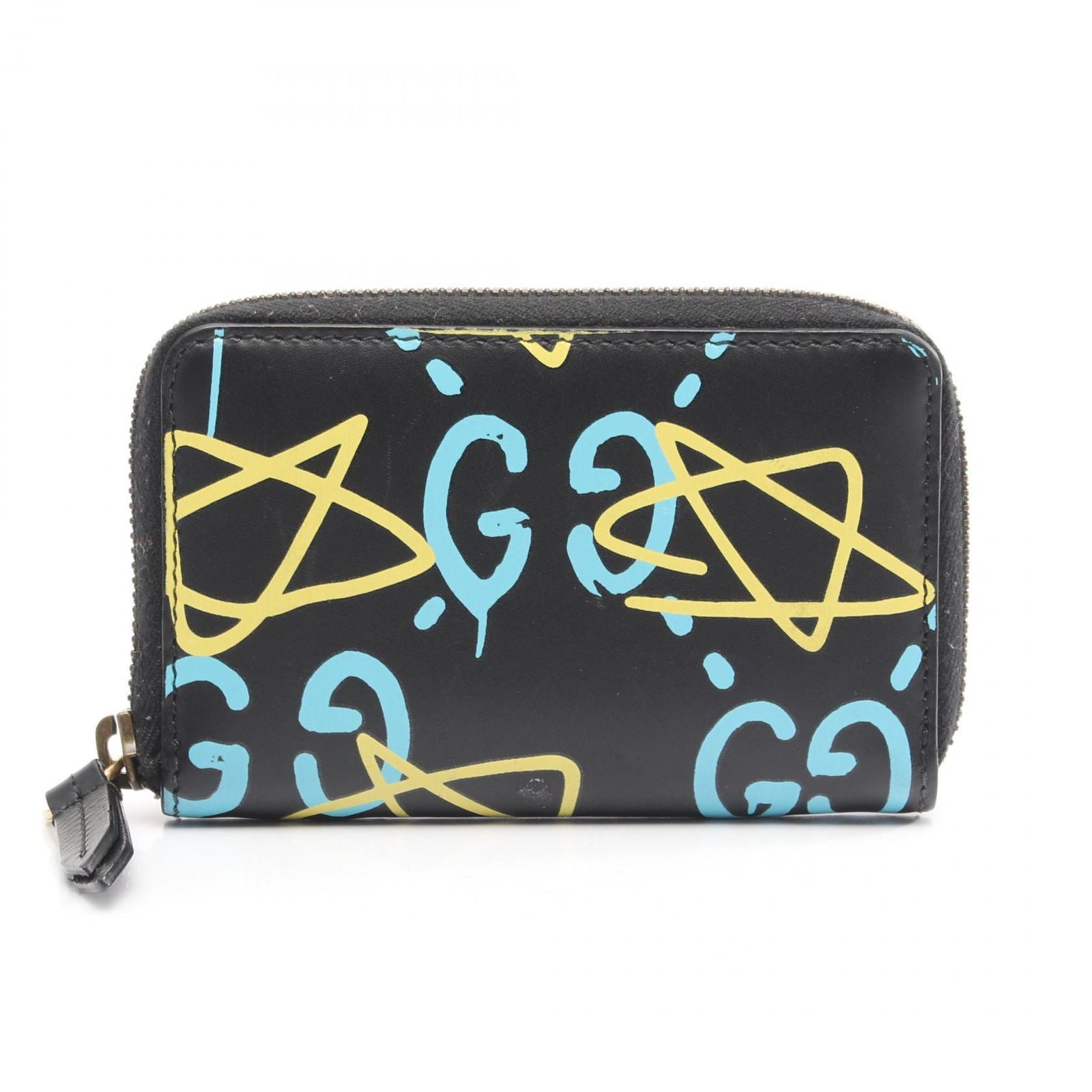 Gucci Coin Case Ghost Card Black Leather GG