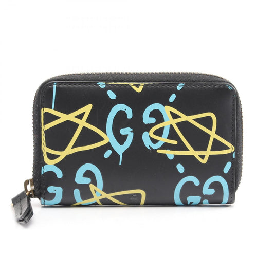 Gucci Coin Case Ghost Card Black Leather GG
