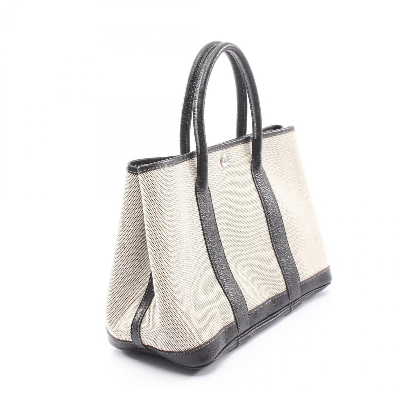 Hermes Tote Garden Party TPM Bolduc Ribbon Ecru Black Canvas Leather — view 2