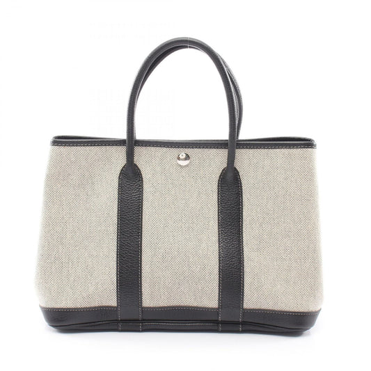 Hermes Tote Garden Party TPM Bolduc Ribbon Ecru Black Canvas Leather