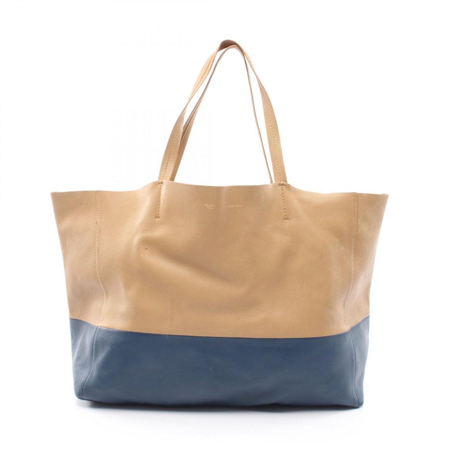 Celine Tote Horizontal Cabas Bicolor Beige Navy Leather