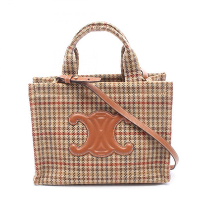 Celine Tote Small Cabas Small Caba Thais Triomphe 2-Way Brown Fabric Leather