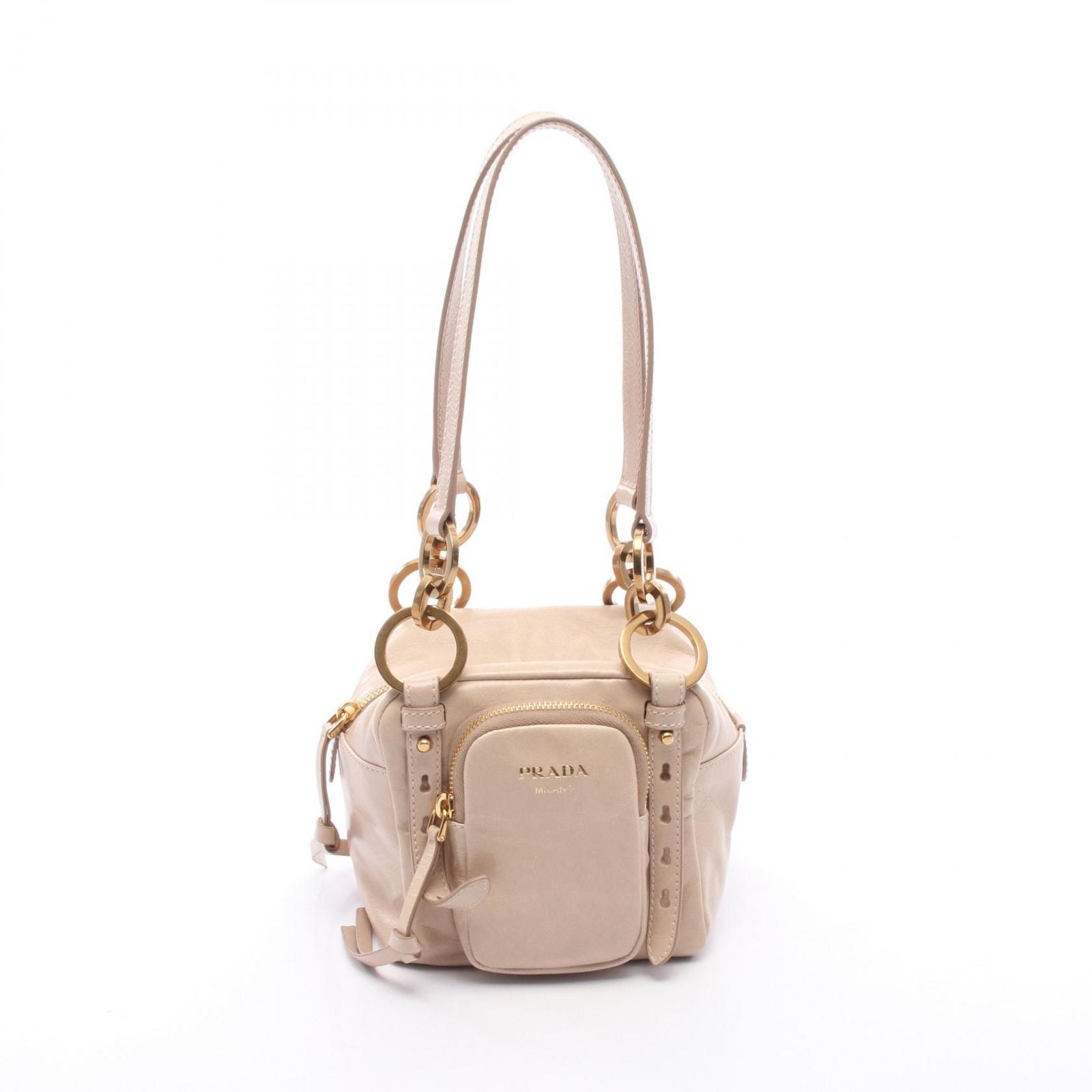 Prada Shoulder Bag Dangle Mini Pink Beige Leather Mini Top Handle