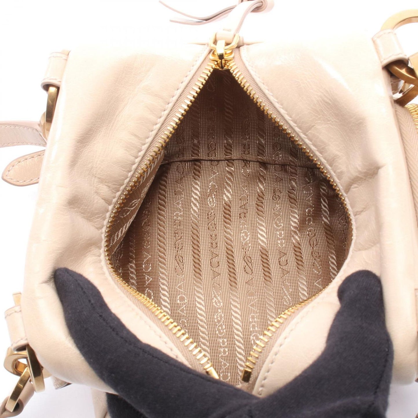 Prada Shoulder Bag Dangle Mini Pink Beige Leather Mini Top Handle — view 3