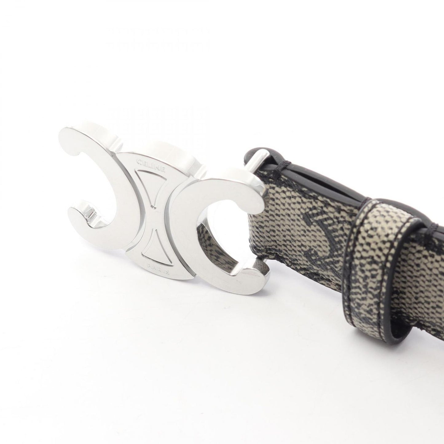 Celine Belt Triomphe Silver Gray Leather — view 2