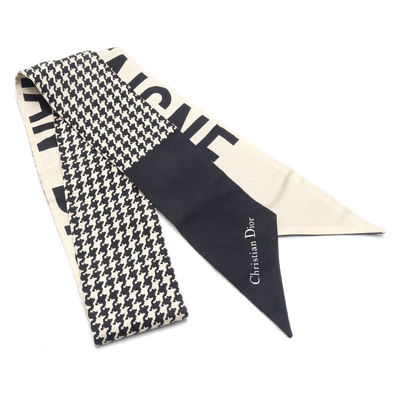 Dior Mizza Scarf 30 Montaigne Silk Black Houndstooth Pattern