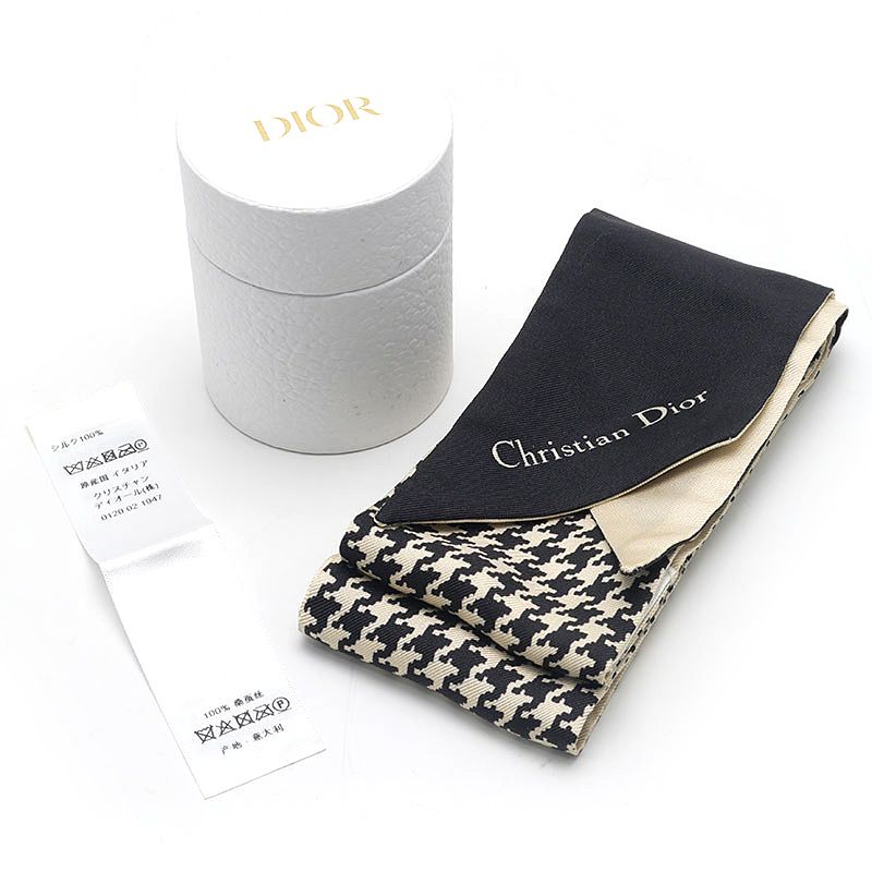 Dior Mizza Scarf 30 Montaigne Silk Black Houndstooth Pattern — view 6