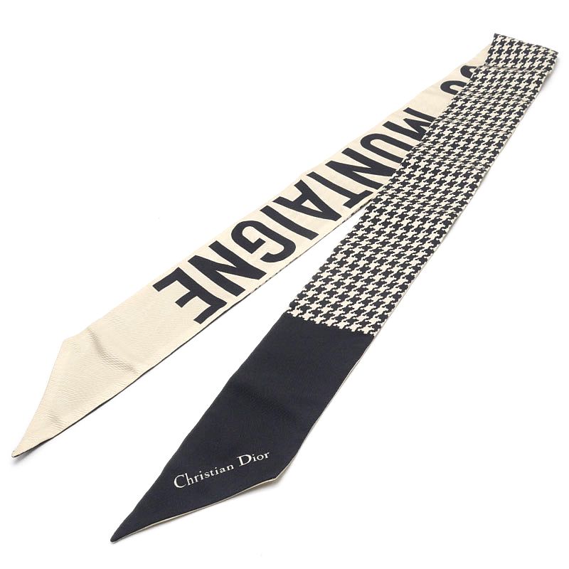 Dior Mizza Scarf 30 Montaigne Silk Black Houndstooth Pattern — view 2