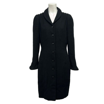 Chanel Coat 38 M Black Long Sleeve Spring Autumn Wool