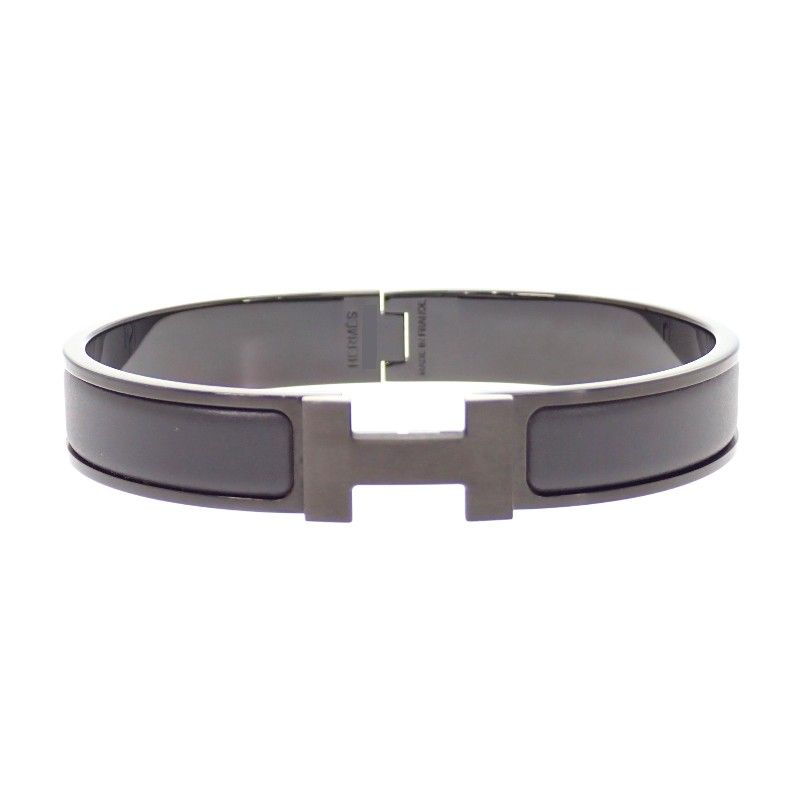 Hermes Bracelet Click HH Bangle Enamel Leather So Black — view 2