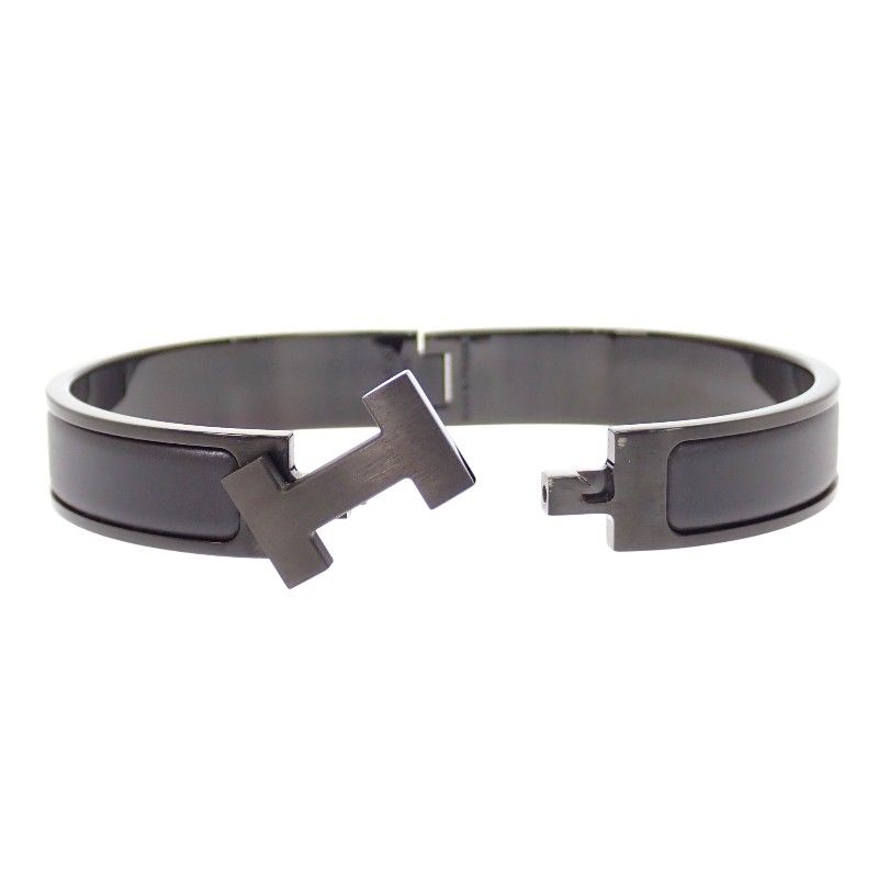 Hermes Bracelet Click HH Bangle Enamel Leather So Black — view 3