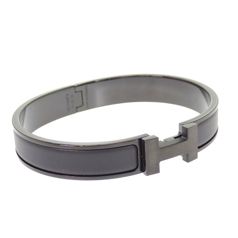 Hermes Bracelet Click HH Bangle Enamel Leather So Black — view 4