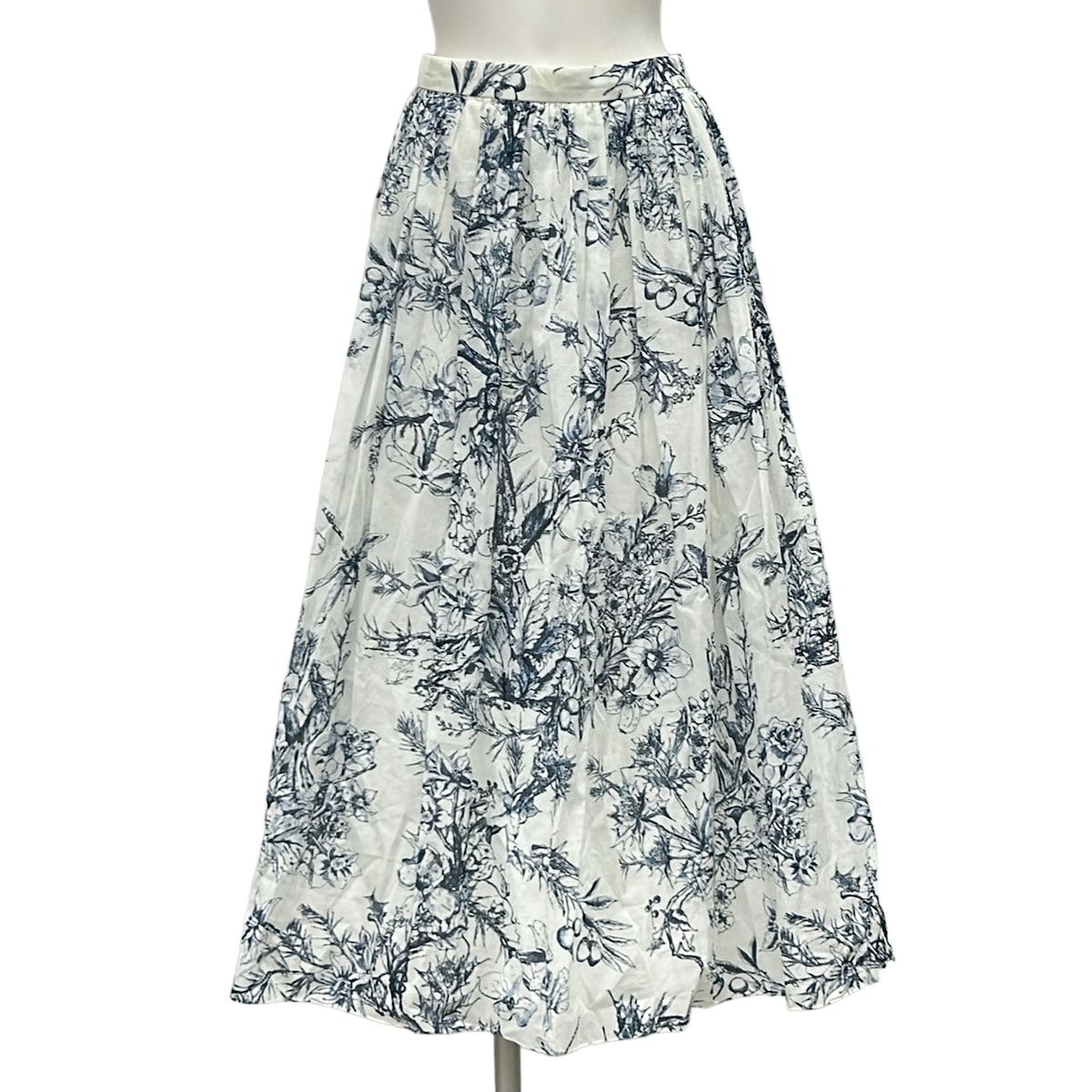 Dior Long Skirt I 44 White Navy Toile de Jouy Cotton