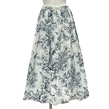 Dior Long Skirt I 44 White Navy Toile de Jouy Cotton