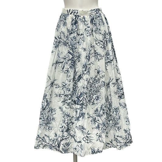 Dior Long Skirt I 44 White Navy Toile de Jouy Cotton