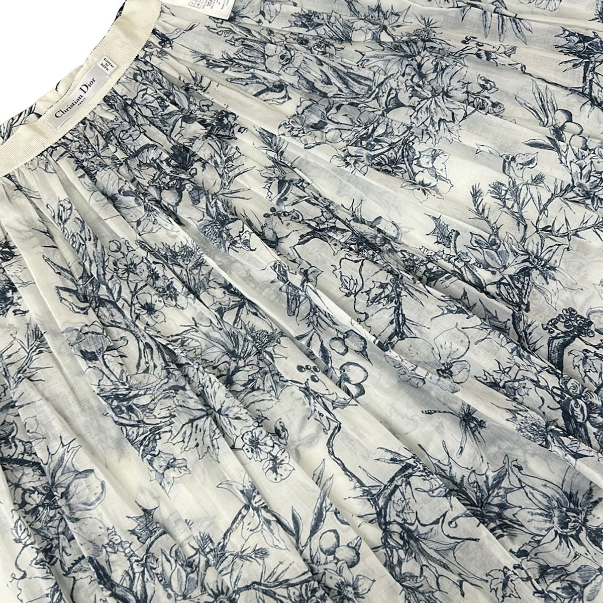 Dior Long Skirt I 44 White Navy Toile de Jouy Cotton — view 9