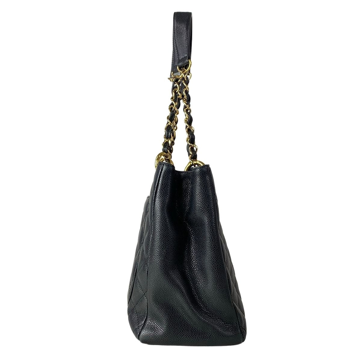 Chanel Tote Reprint Chain Grand Shopping GST Black Gold CC Logo — view 2
