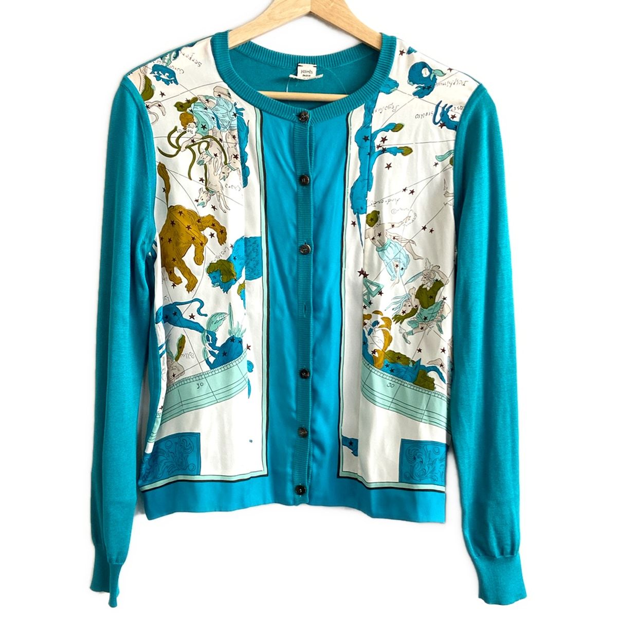 Hermes Cardigan 36 S Blue Green White Multi Long Sleeve Constellation
