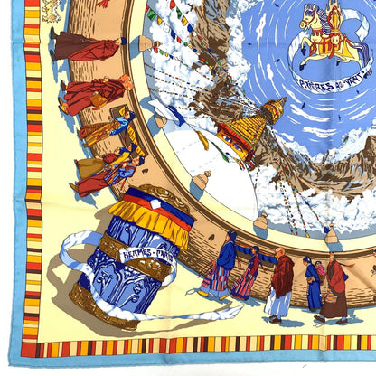 Hermes Carre 90 Prieres AU Vent Prayer in the Wind Blue Multicolor Scarf Silk — view 5