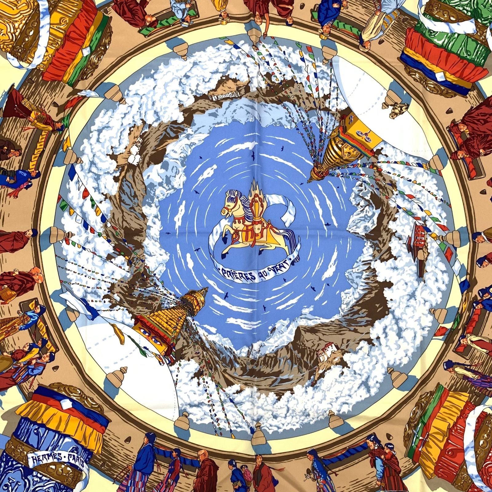 Hermes Carre 90 Prieres AU Vent Prayer in the Wind Blue Multicolor Scarf Silk — view 6