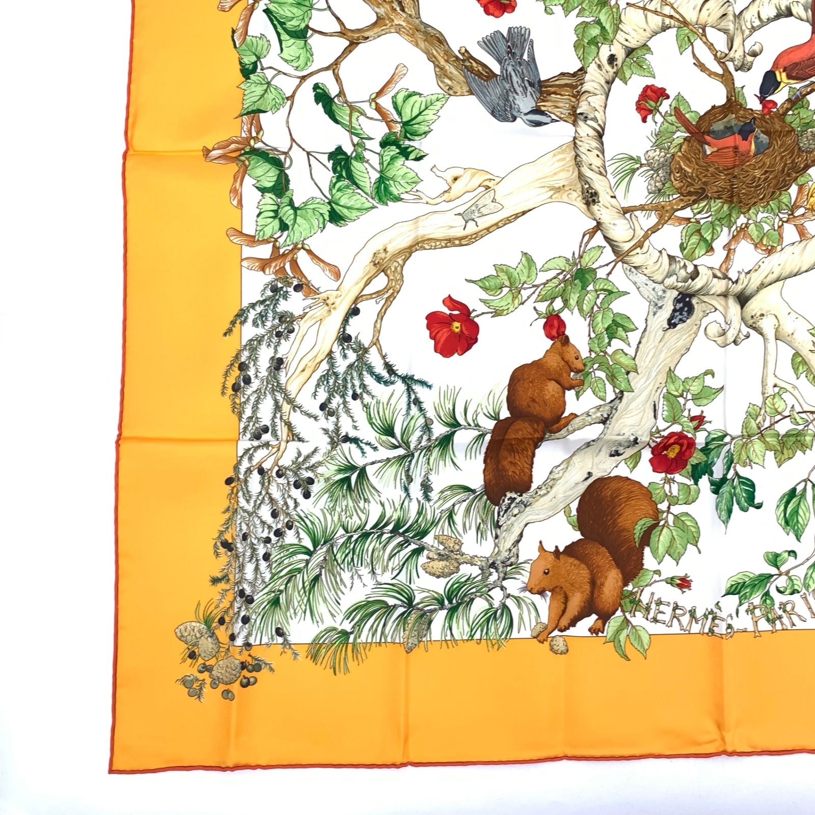 Hermes Carre 90 AU Coeur Des Bois in the Woods Orange Silk — view 5