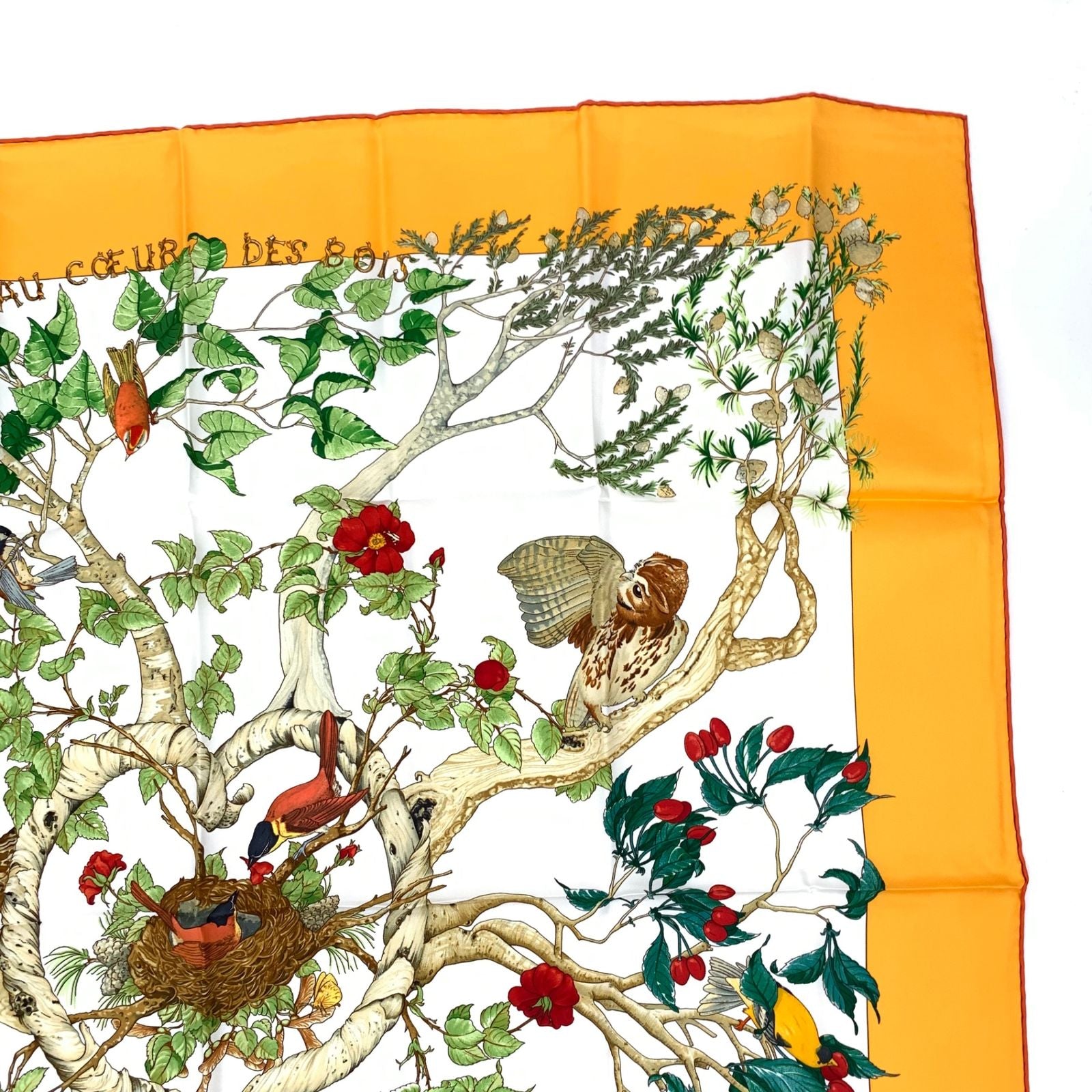Hermes Carre 90 AU Coeur Des Bois in the Woods Orange Silk — view 3