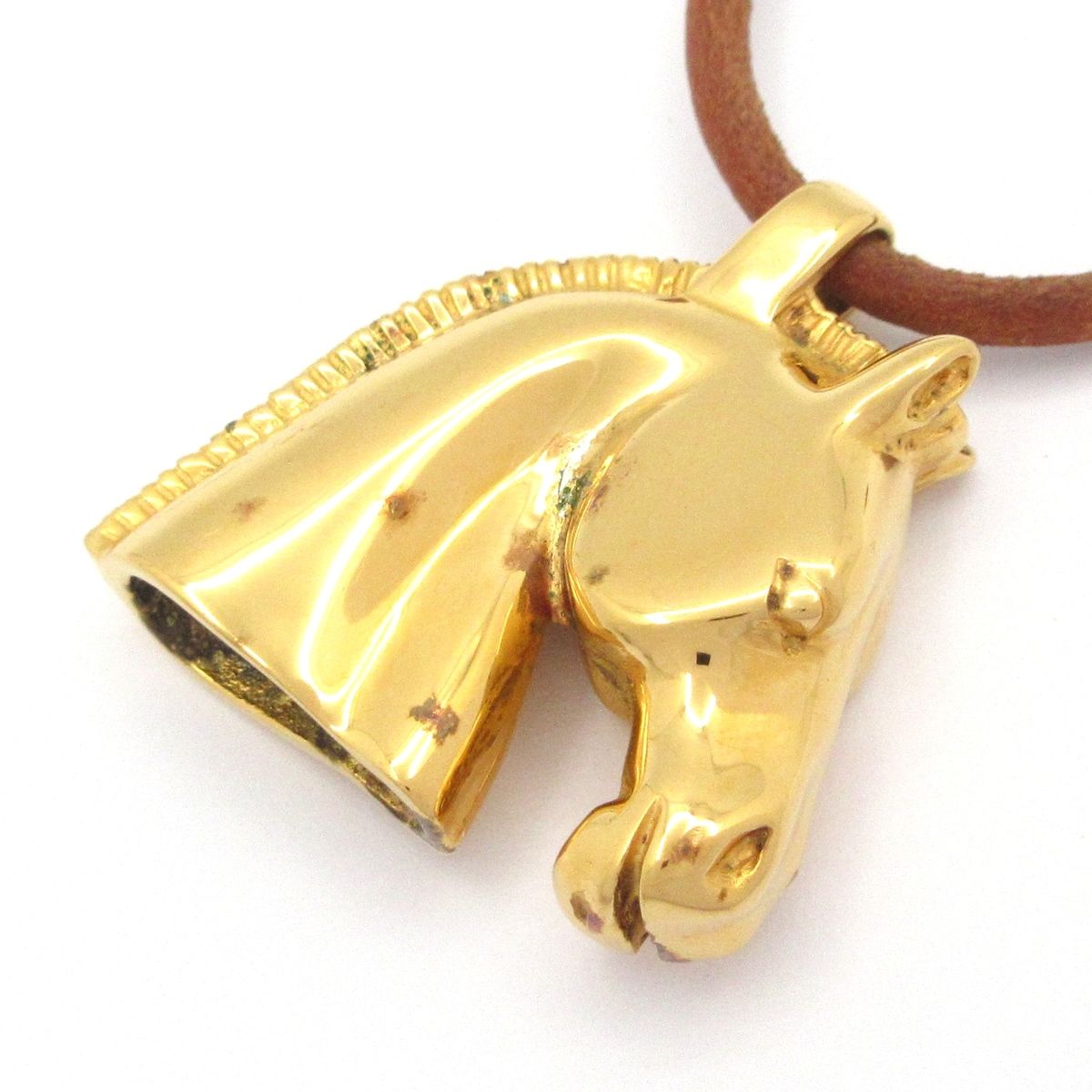 Hermes Necklace Cheval Leather Gold Brown Horse Head
