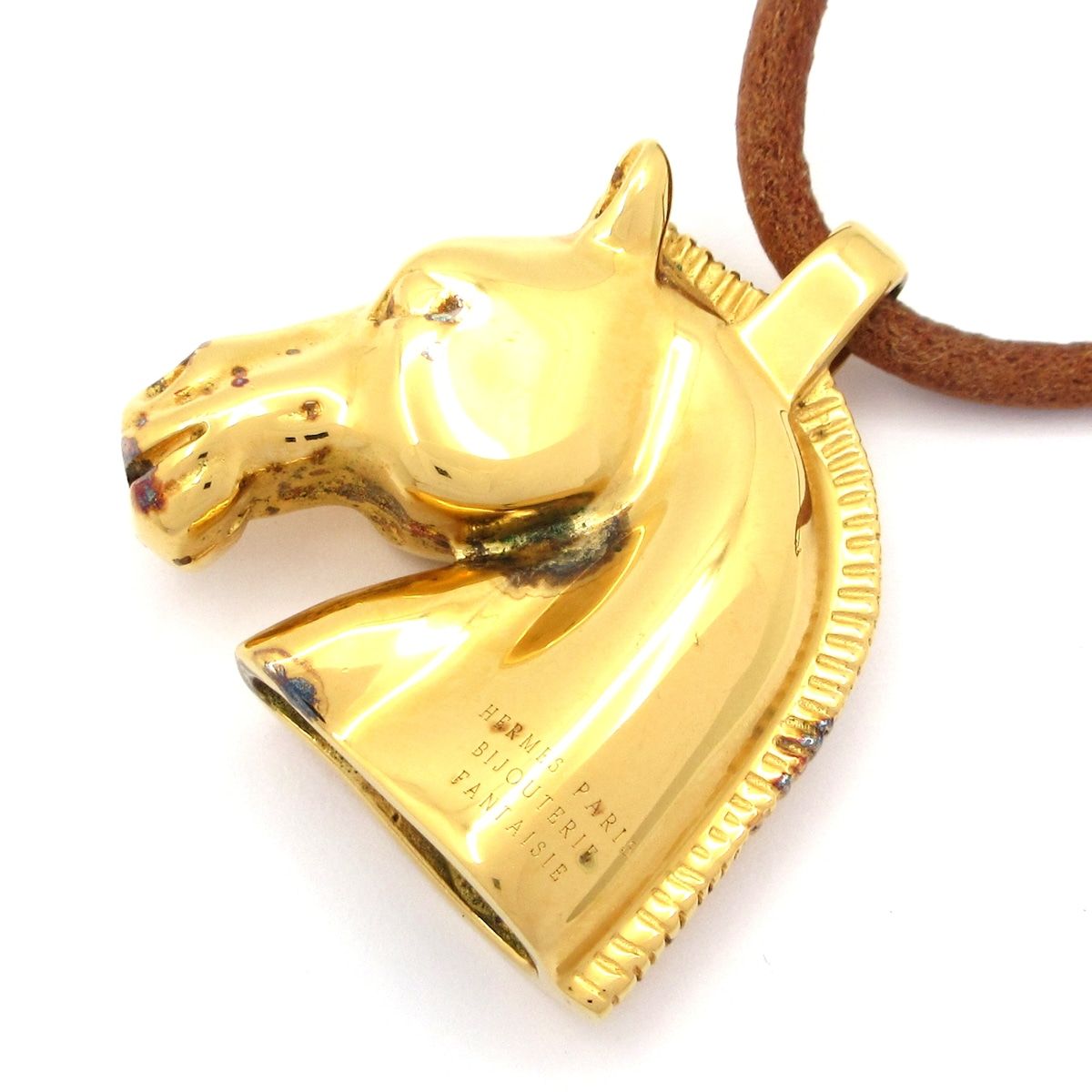 Hermes Necklace Cheval Leather Gold Brown Horse Head — view 3