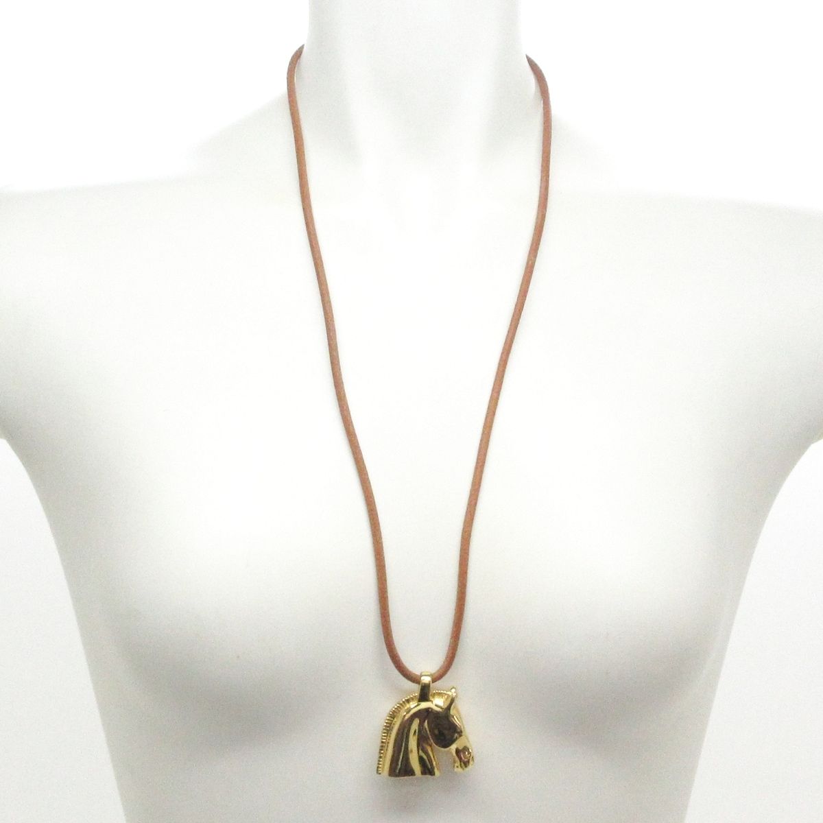 Hermes Necklace Cheval Leather Gold Brown Horse Head — view 2