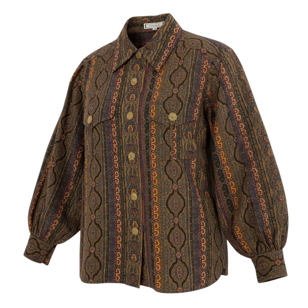 Saint Laurent Long Sleeve Shirt Paisley Pattern All Over Gold Button Retro