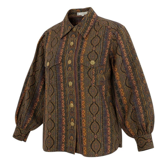 Saint Laurent Long Sleeve Shirt Paisley Pattern All Over Gold Button Retro