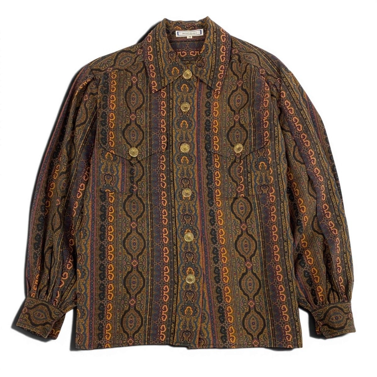 Saint Laurent Long Sleeve Shirt Paisley Pattern All Over Gold Button Retro — view 2