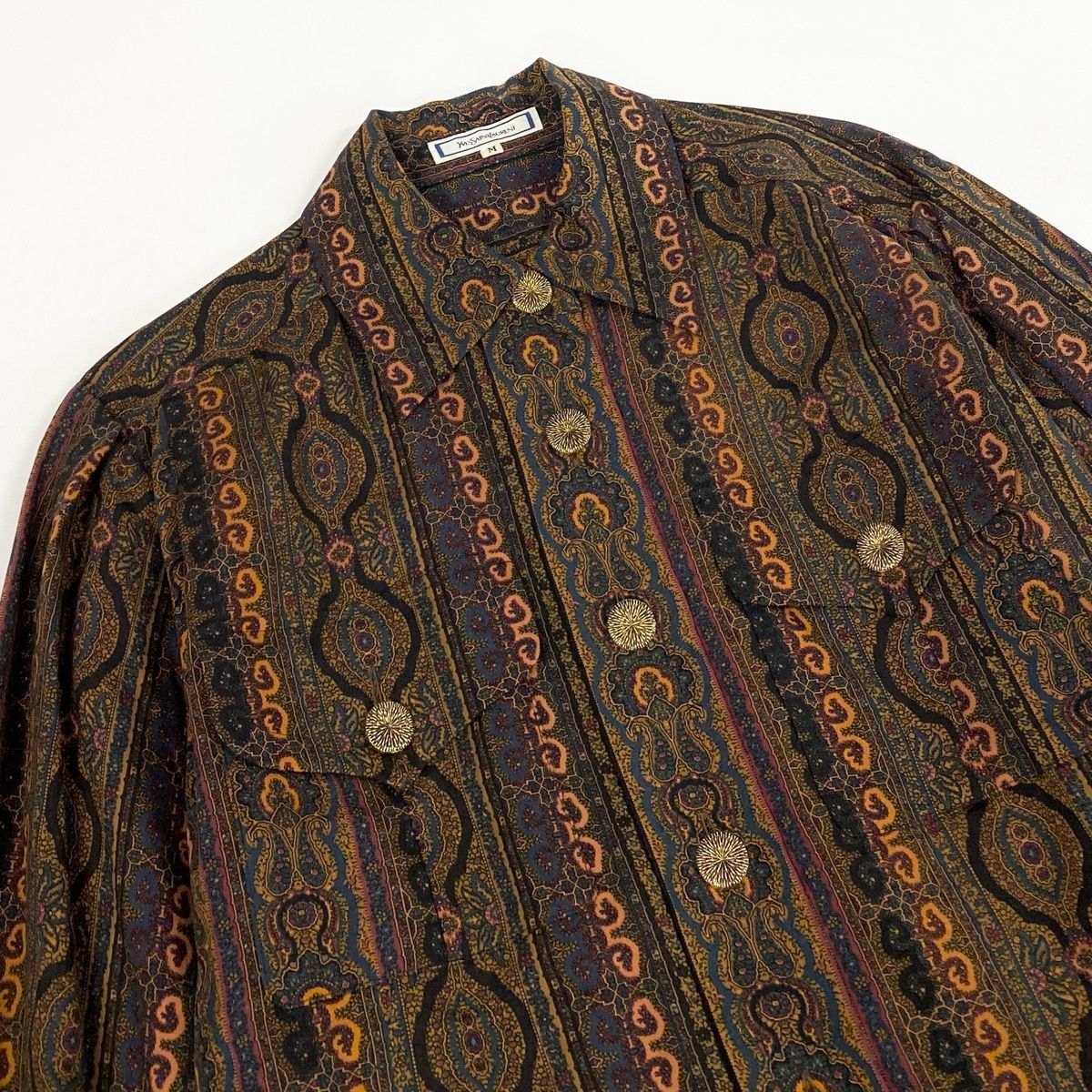 Saint Laurent Long Sleeve Shirt Paisley Pattern All Over Gold Button Retro — view 4