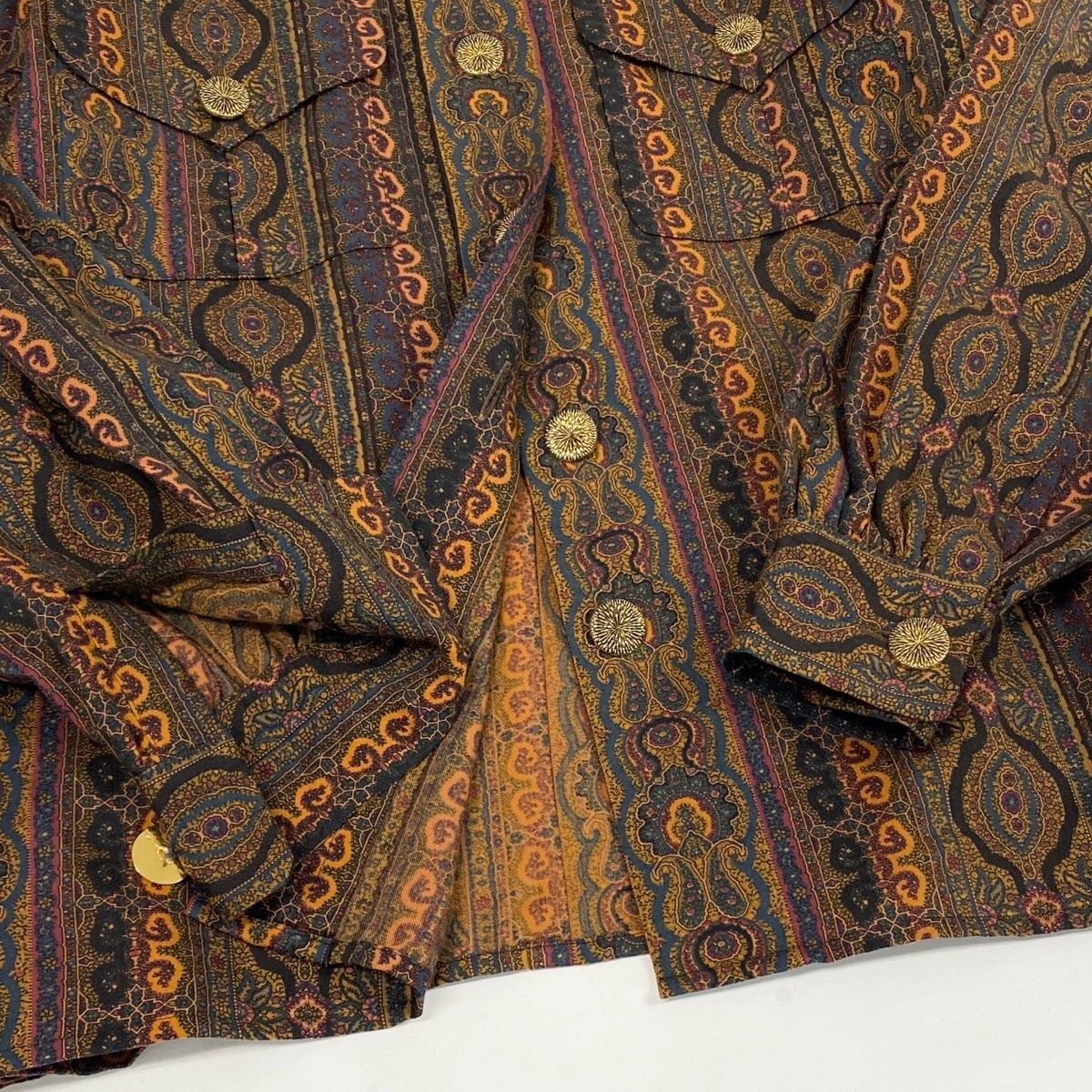 Saint Laurent Long Sleeve Shirt Paisley Pattern All Over Gold Button Retro — view 5