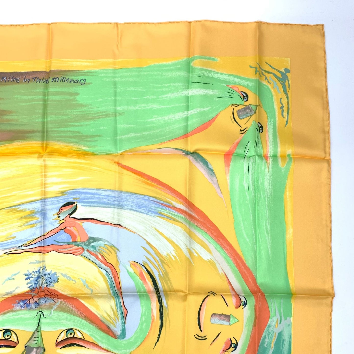 Hermes Carre 90 Smiles in Third Millenary Yellow Multicolor Scarf Silk — view 3