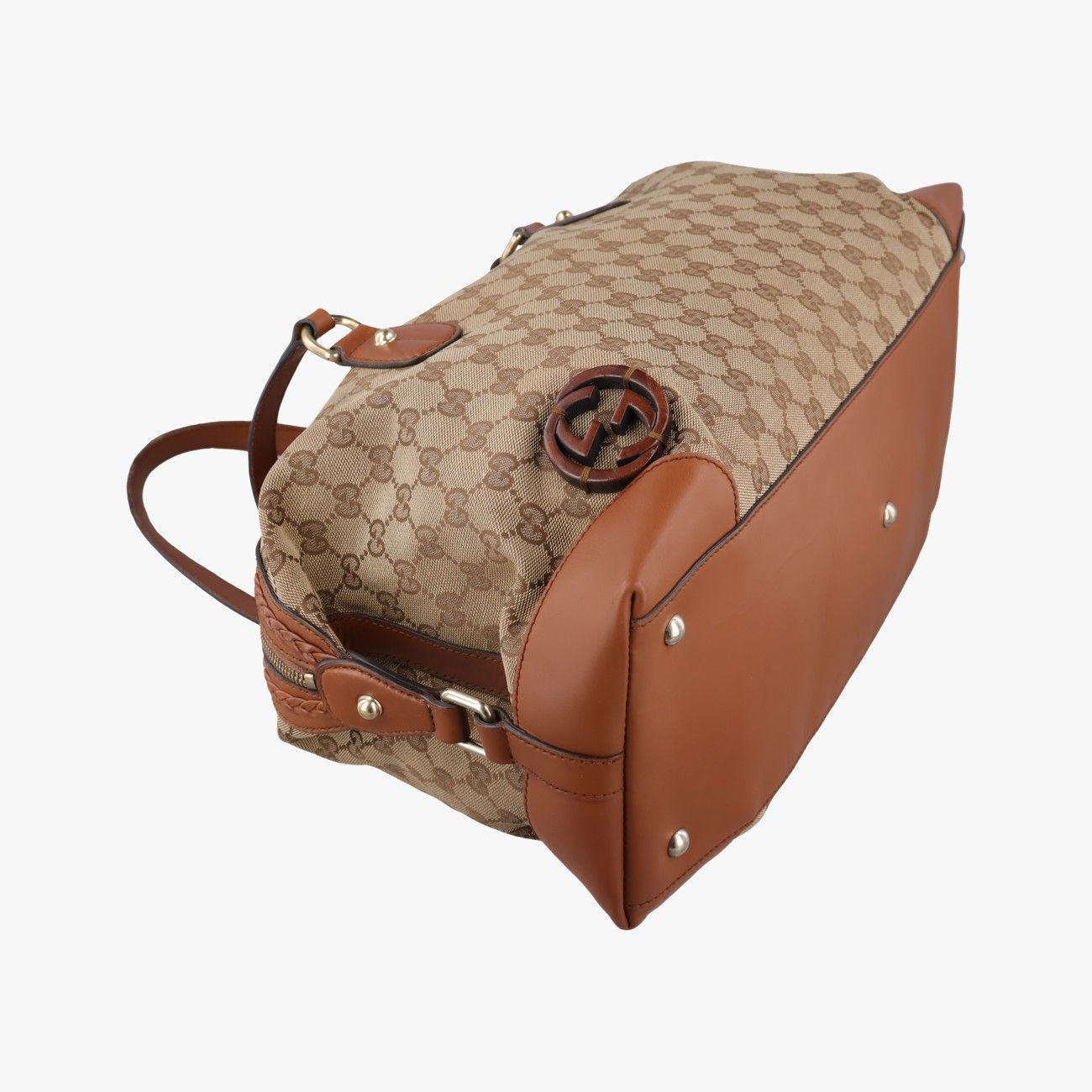Gucci Cles Brown Canvas Leather Handbag — view 5